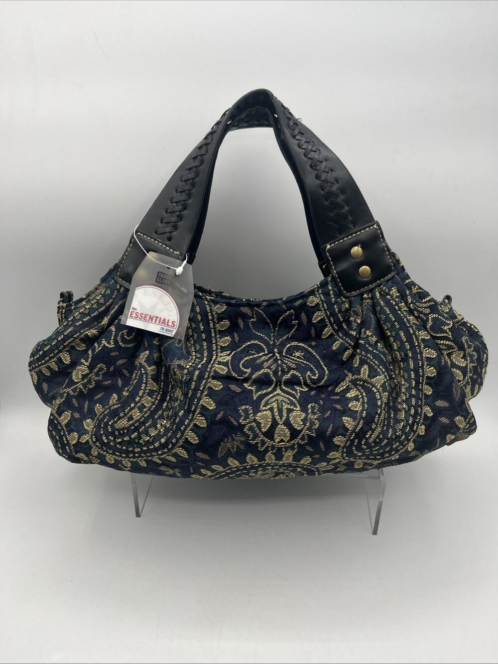 Faded GLORY FG Satchel Purse Blue Tapestry Pastel Print Brass Grommet Handle NWT